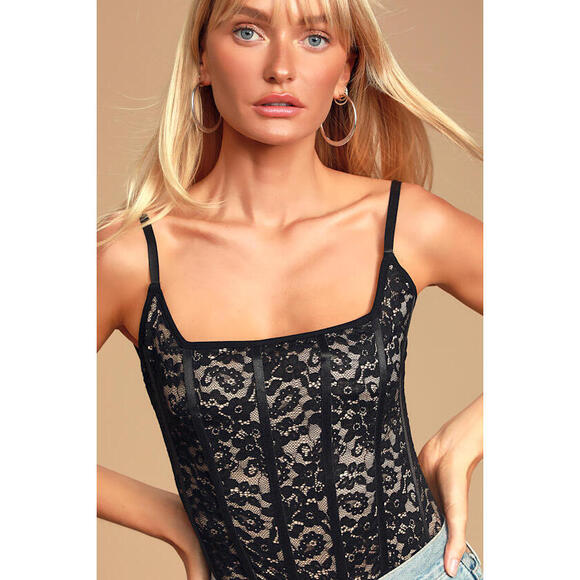 Lulus Tops - Lulus Deep Love Black Lace Sleeveless Bodysuit - Size S